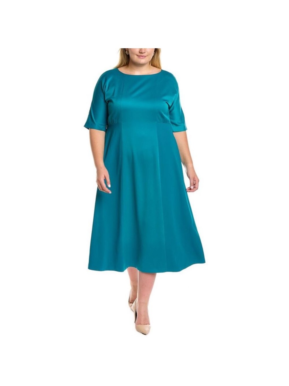 Marina Rinaldi Dolmen Teal Scoop-Neck Fit & Flare Midi Dress Size 18